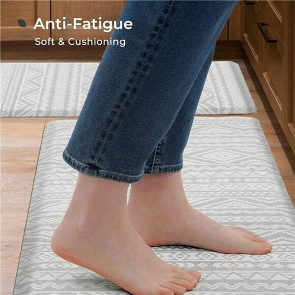 Boho Anti Fatigue Kitchen Mat Non Slip Cushioned Waterproof Floor Rug Gray - Picture 3 of 8